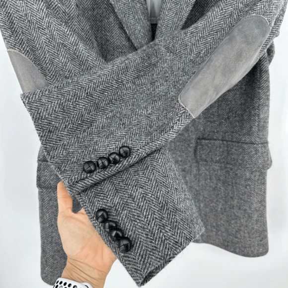 Vintage Wool Mens 44L Sport Coat Tweed Herringbone Jacket Two Button Elbow Patch - Picture 9 of 13